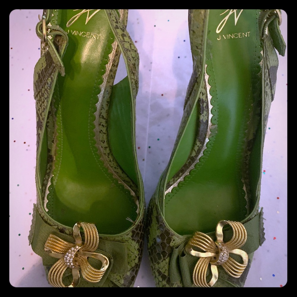 J Vincent Snakeskin Slingback pumps